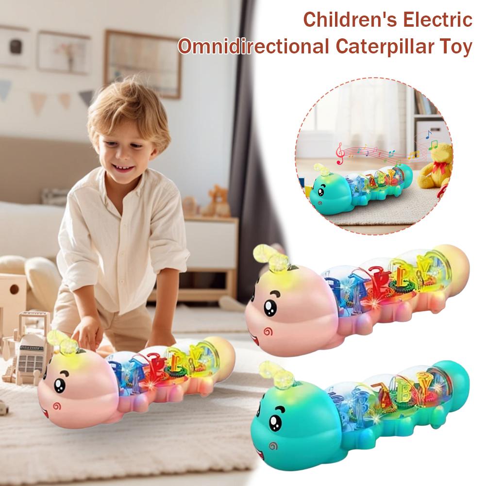 Baby Crawling Caterpillar Toy With Lighting Music Automatic Steering Letter Number Design Cute Interactive Early Education Toy