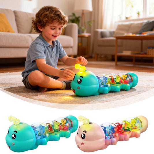 Baby Crawling Caterpillar Toy With Lighting Music Automatic Steering Letter Number Design Cute Interactive Early Education Toy