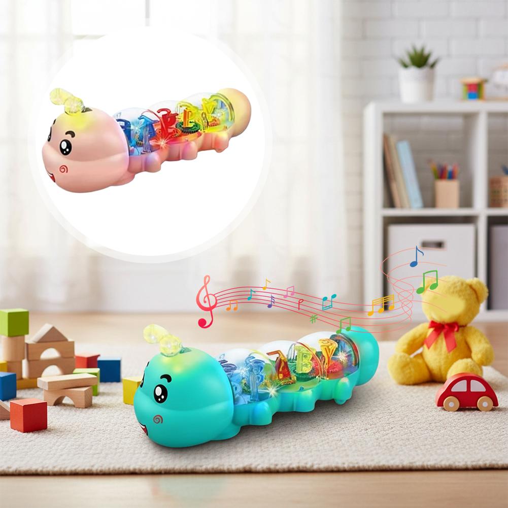 Baby Crawling Caterpillar Toy With Lighting Music Automatic Steering Letter Number Design Cute Interactive Early Education Toy