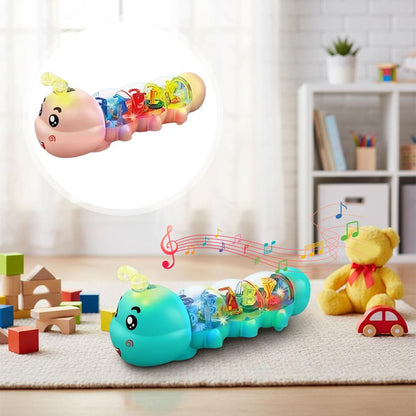 Baby Crawling Caterpillar Toy With Lighting Music Automatic Steering Letter Number Design Cute Interactive Early Education Toy