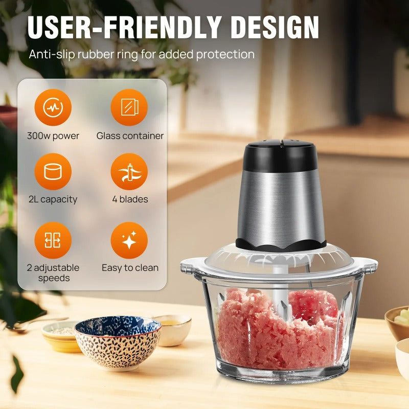 2L Electric Meat Grinder Food Chopper stainless-steel blades Small Food Processor