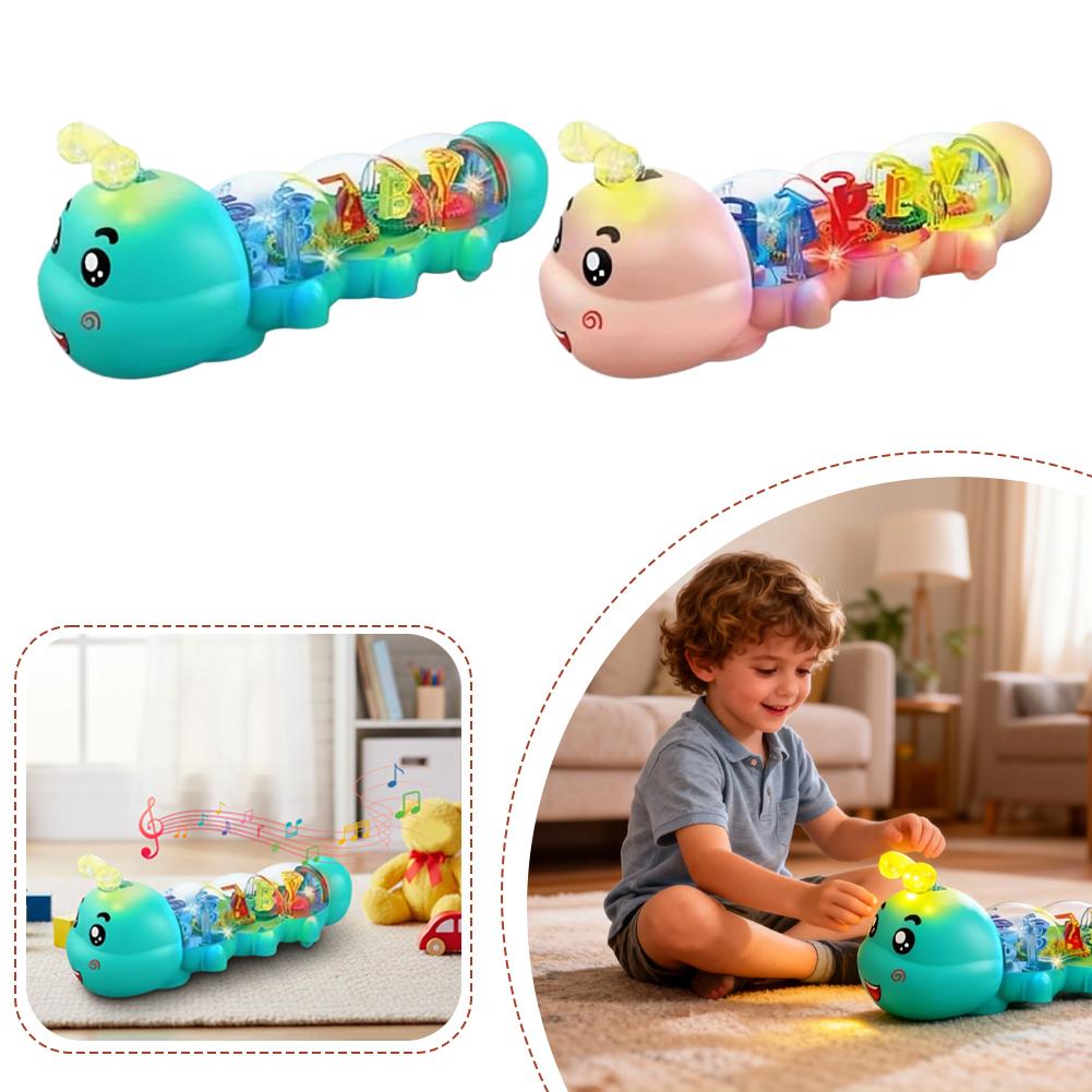 Baby Crawling Caterpillar Toy With Lighting Music Automatic Steering Letter Number Design Cute Interactive Early Education Toy