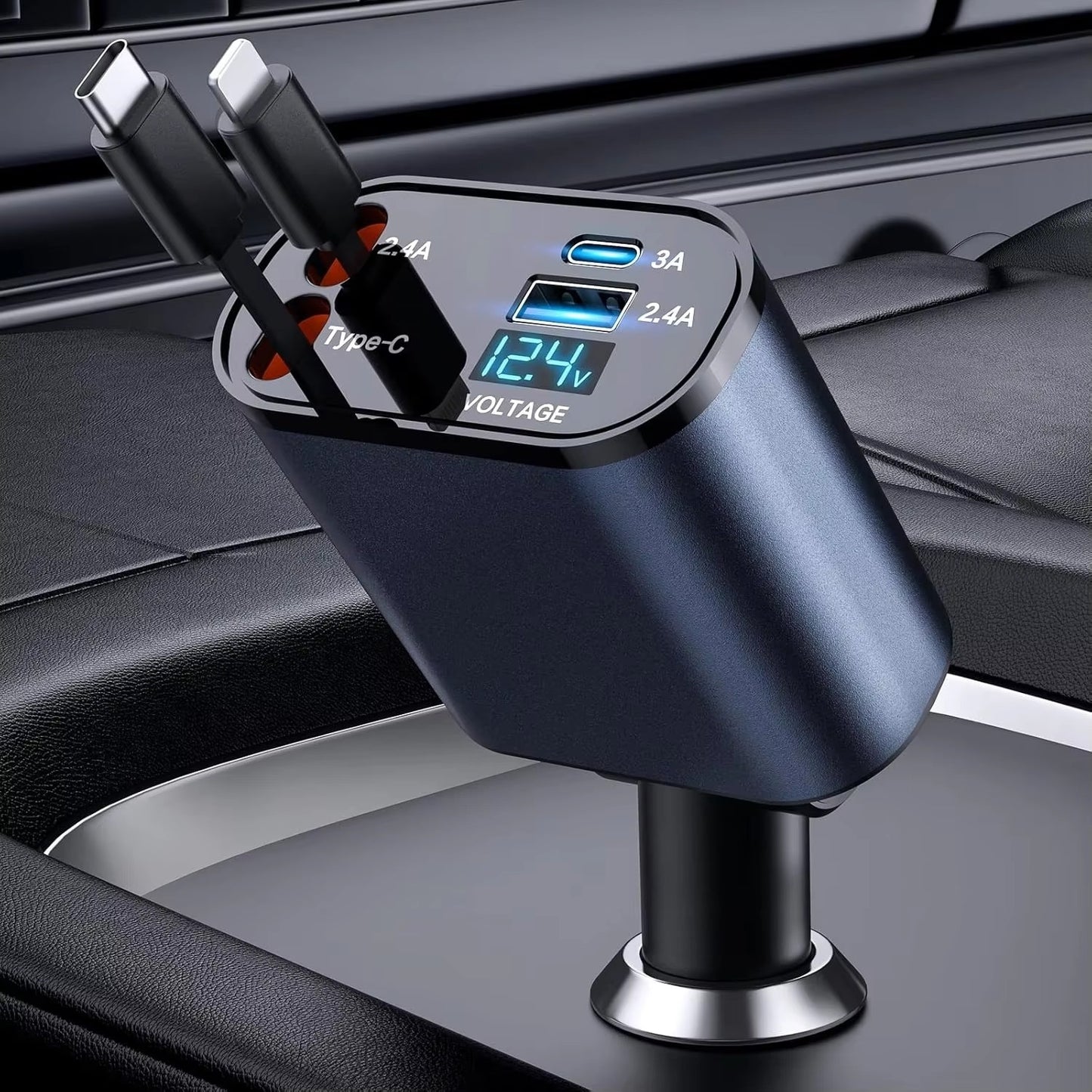 120w Retractable Car Charger 4 in 1 Fast Car Phone Charger With USB Type C Cable For iPhone For Samsung Fast Charge