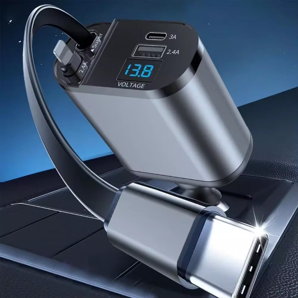 120w Retractable Car Charger 4 in 1 Fast Car Phone Charger With USB Type C Cable For iPhone For Samsung Fast Charge